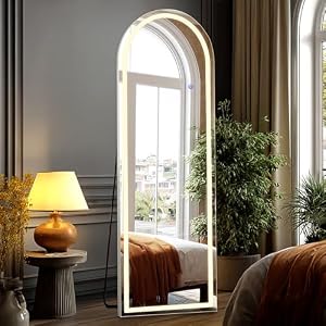DUMOS Arched Full Length Mirror with Light-15.7×59.8″ LED Floor Standing Mirror with 3 Color Lights & Wall Mounted for Bedroom, Dressing Room, Living Room, Bathroom