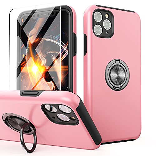 Coque iPhone 11 Pro Max rose avec protège-écran et anneau