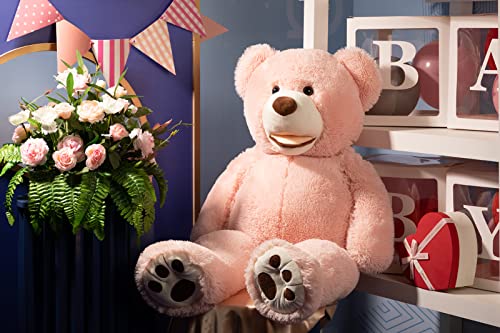 Hollyhome Giant Teddy Bear Stuffed Animals Plush Smile Bear With Footprints For Kids And Girlfriend 39 Inch Pink #TOP1