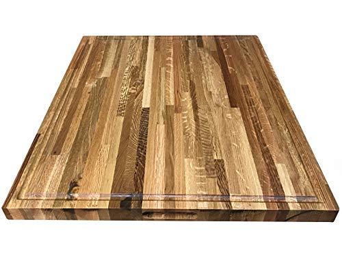 Cutting Board Oak Butcher Block - Oak Wood Edge Grain Cutting Board With Juice Moat - 12" X 24" X 1-1/2" Thick #TOP3