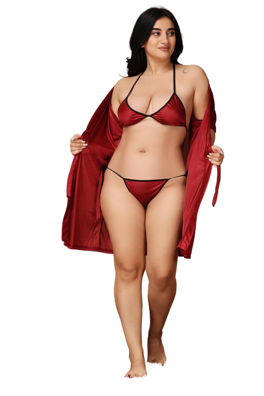 Night Dresses for Women Womens Night Suits Nighty Satin for Women Stylish Nighty for Honeymoon Free Size Maroon-picture-26