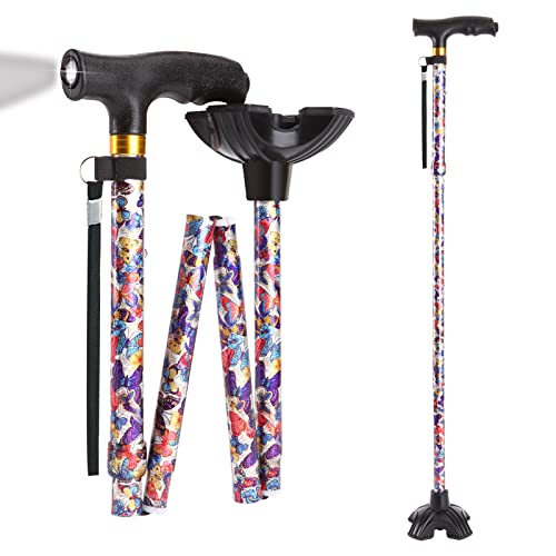 Lixiang Walking Cane With Led Light, Adjustable Folding Walking Cane For Women And Men, Lightweight Portable Collapsible Cane Quad Cane For Senior Balance #TOP16