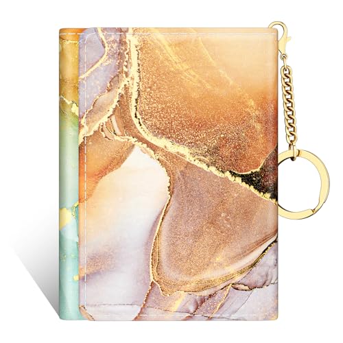 Image of Rouidr Womens Wallet, Small Slim RFID Card Wallets for Women, Cute Front Pocket Trifold Leather Card Organizer with 7 Slots & ID Window, Abstraction Marble