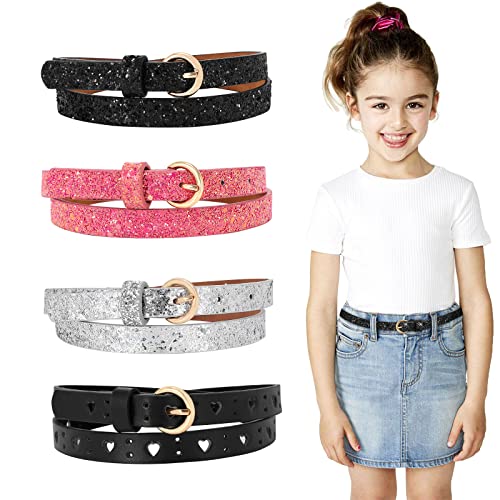 Jasgood 4 Pack 3 Pack Kids Skinny Belts Glitter Pu Leather Belt For Girls Colorful Girl Belt With Gold Buckle For Jeans Dress #TOP27