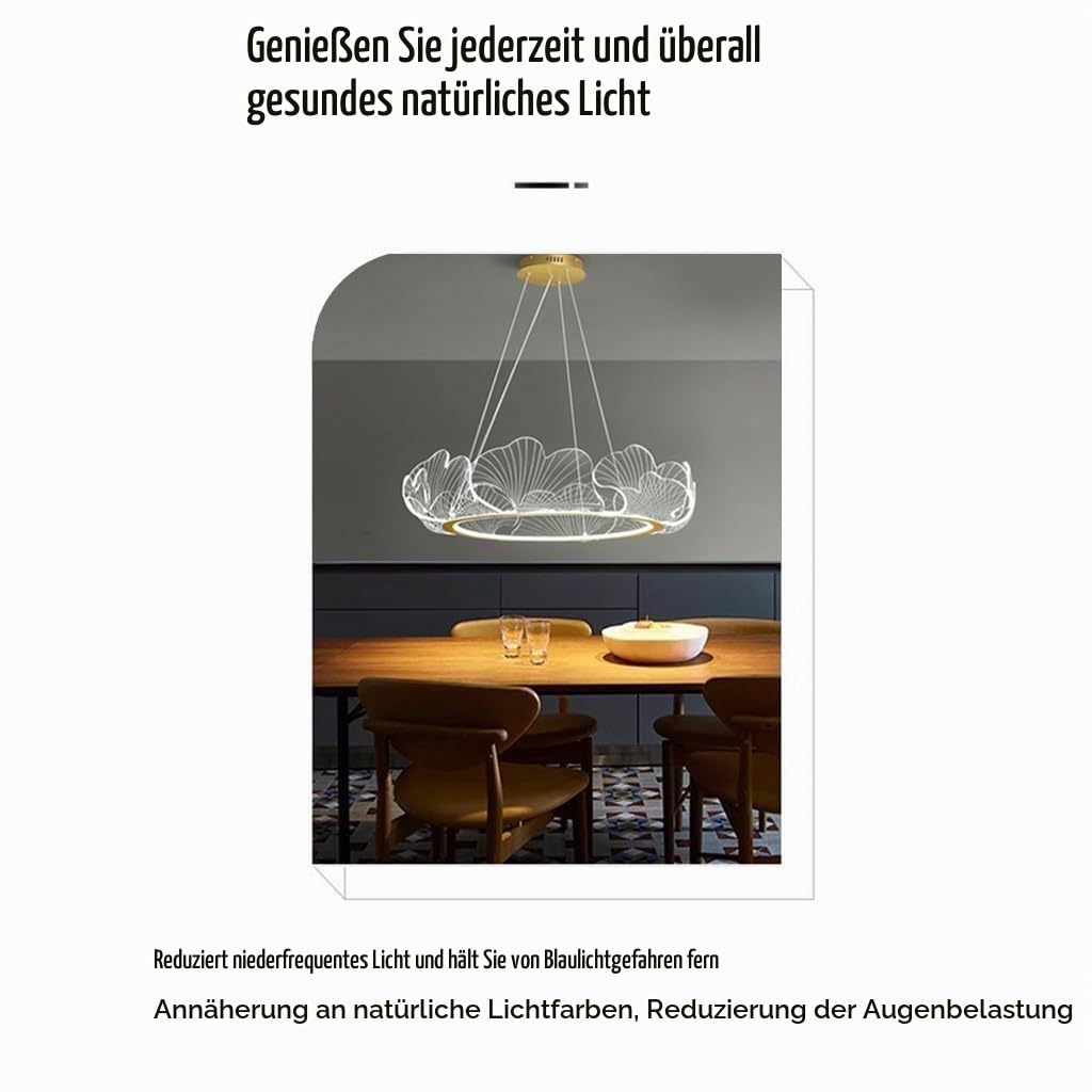 Kristall Kronleuchter Moderne Goldene LED Pendelleuchte 48/68cm Höhenverstellbare Fernbedienung Hängelampe Acryl Ginkgo Blatt Design Wohnzimmer Esszimmer Schlafzimmer Deckenbeleuchtung