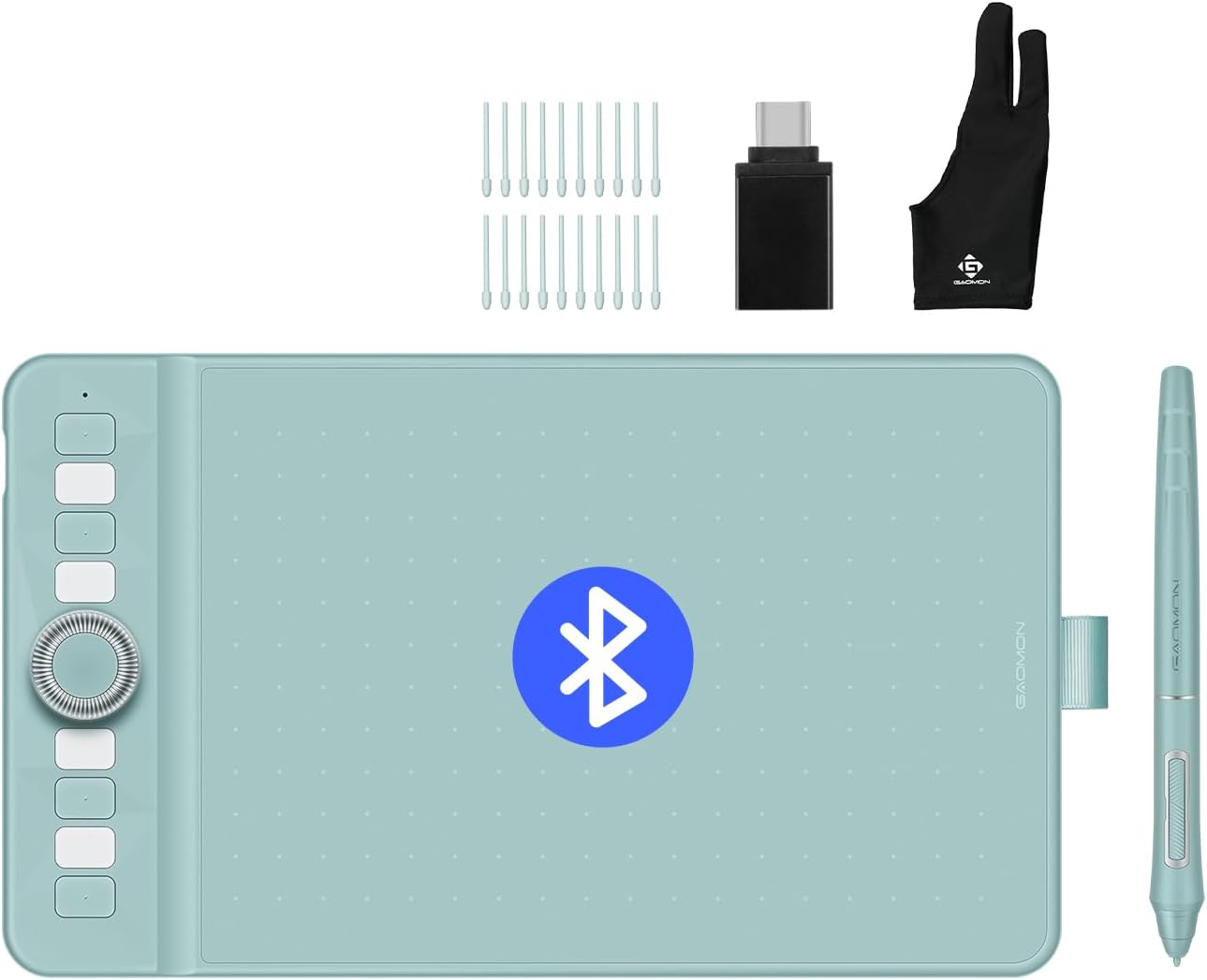 - Bluetooth Drawing Tablet WH851 Graphics Pen Tablet, Digital Art Tablet Supports 16384 Levels, Intuitive Dial with 8 Shortcut Keys, Work with Windows & Android & Mac, 8 x 5 inches, Green