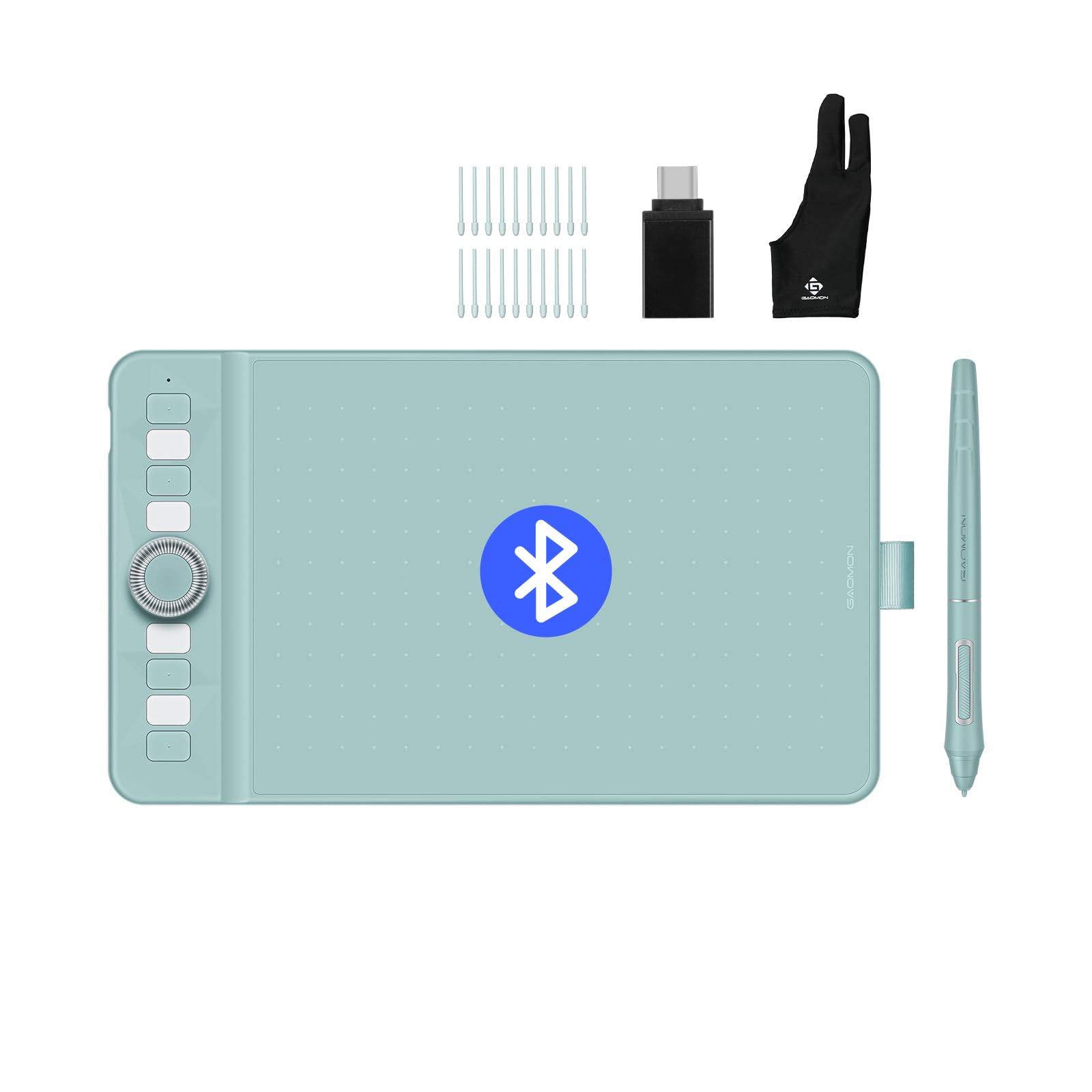 Bluetooth Drawing Tablet WH851 Graphics Pen Tablet, Digital Art Tablet Supports 16384 Levels, Intuitive Dial with 8 Shortcut Keys, Work with Windows & Android & Mac, 8 x 5 inches, Green