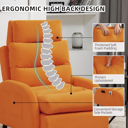 Sillón reclinable con otomanos terciopelo naranja miniatura 4