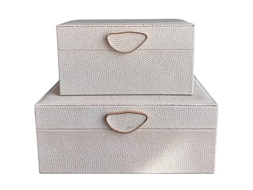 Kit 2 Caixas Decorativas com Textura, Bege, 17,5x9,5x9cm e 22,5x14,5x9cm Organizadores com Tampa para Decoração