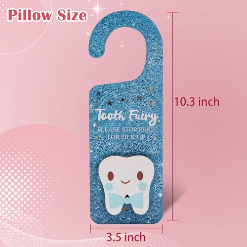 Image of Tooth Fairy Door Hanger Set with Keepsake Bottle and Pouch, Pink Glitter Design, 3 Pieces (Glitter Blue)