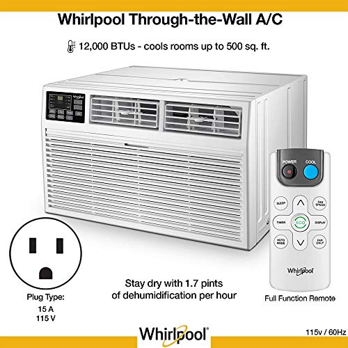 Whirlpool Energy Star 12,000 Btu Through-The-Wall Air Conditioner And Dehumidifier With Remote, Digital Display, And 24H Timer, Ac For Rooms Up To 550 Sq.ft #TOP1