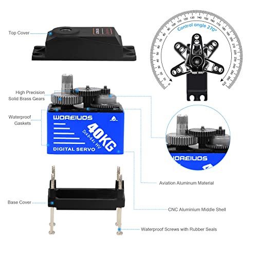 Woaeiuos 40Kg Rc Digital Servo Coreless Servo, High Torque Waterproof Metal Gear Servo With 25T Servo Horn 1/10 1/8 Rc Car Rc Crawler Robot Boat #TOP2