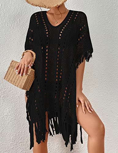 Bsubseach Crochet Coverups for Women Tassel Hollow Out Slit Swimsuit Coverup Bathing Suit Cover Up Beach Dress4