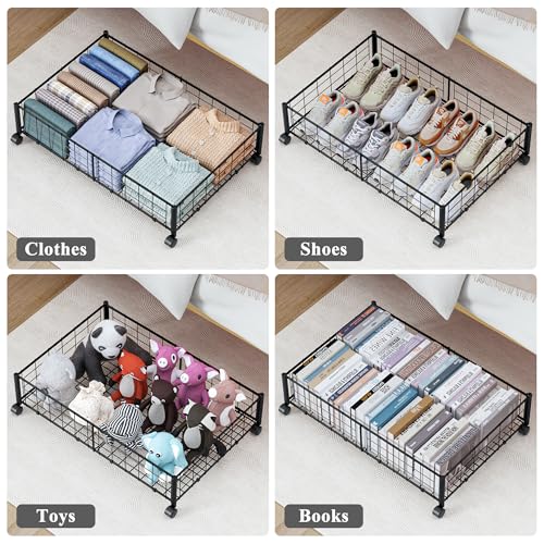Image of Hleelomi Under Bed Storage with Wheels, 360 Rotating, No-Assembly Underbed Storage Containers, 2PACK