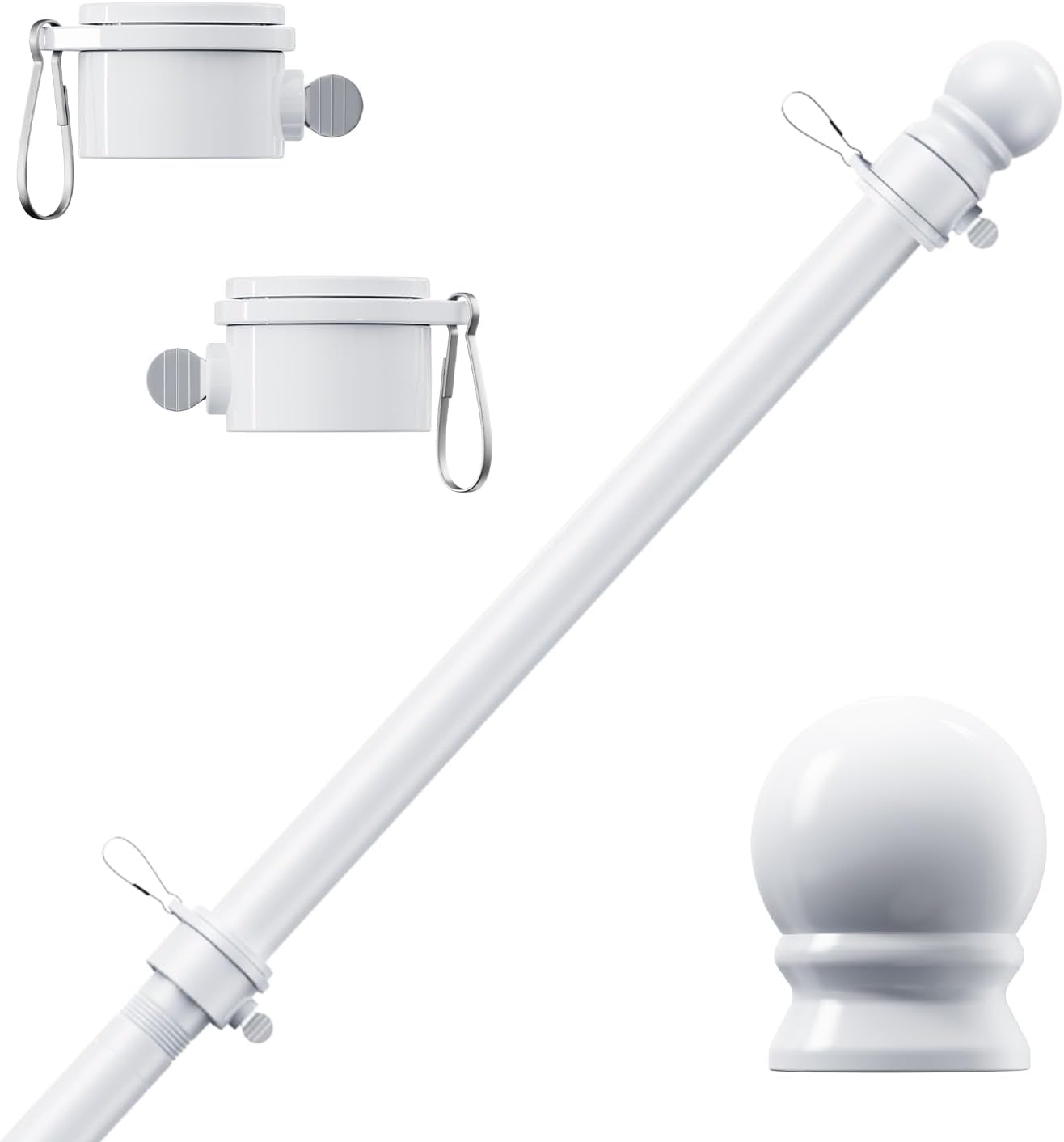 PHITRIC Flag Pole, Tangle Free Spinning Stainless Steel Rustproof Flagpole for 3x5 Sports Fan Outdoor Flags for Outside House (White, 6FT, Without Bracket)