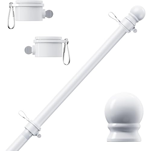 PHITRIC Flag Pole, Tangle Free Spinning Stainless Steel Rustproof Flagpole for 3x5 Sports Fan Outdoor Flags for Outside House (White, 5FT, Without Bracket)