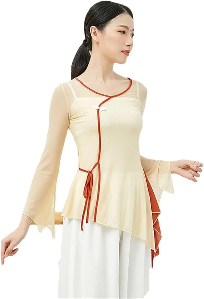 Hgvcfcv Women's Long-Sleeved Classical Dance Performance Shirt Practice Practice Clothes