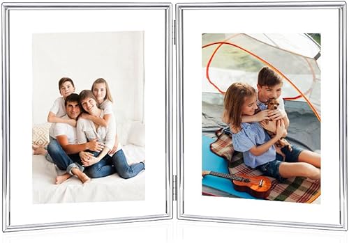 Miniatura 1 de Marco de fotos plateado plegable de 7 pulgadas para decoración del hogar, oficina, hotel, para tamaños de imagen (4 x 6, 3.5 x 5, 2 x 3), 5 x 7