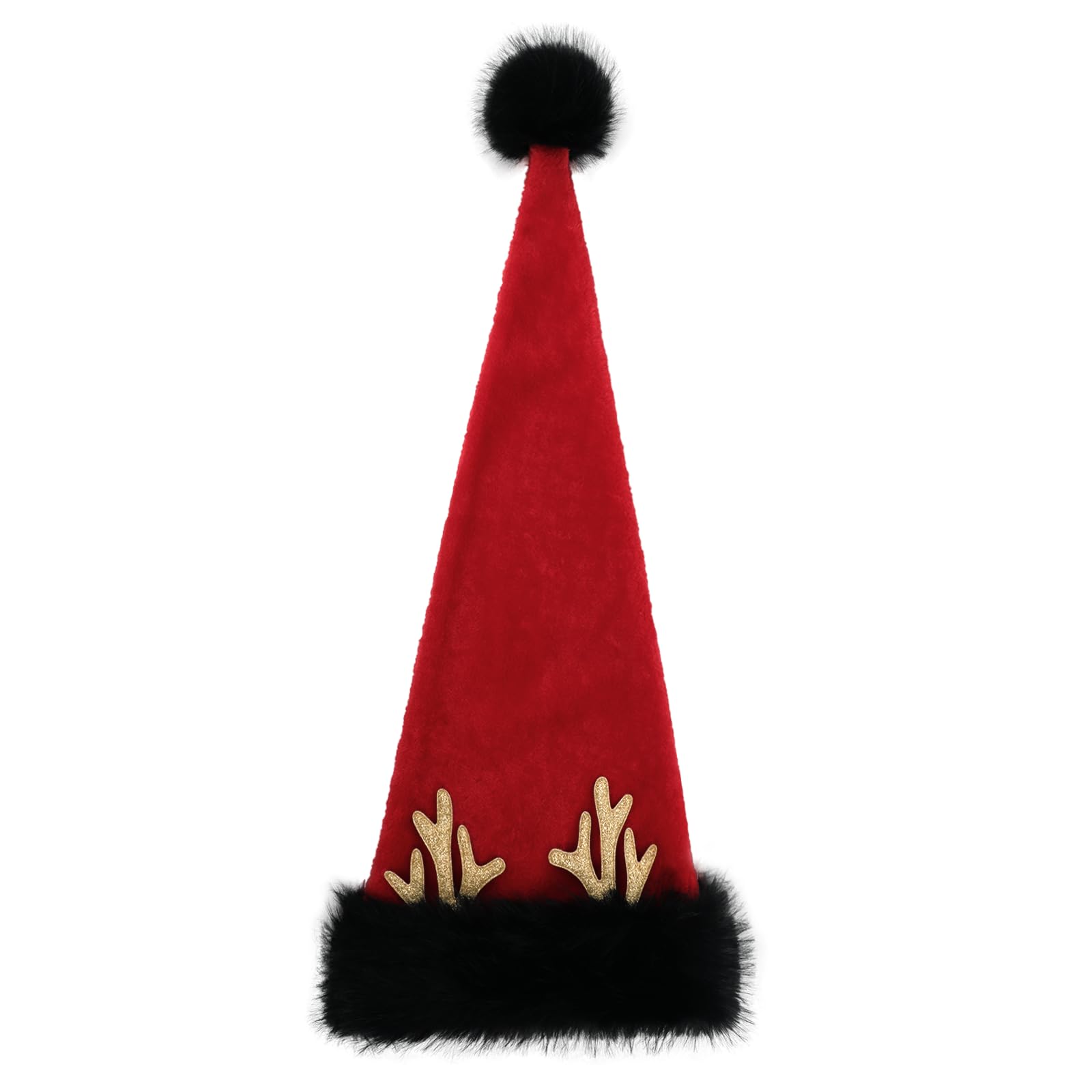 Classic Red Velvet Christmas Hat with Fuzzy Faux Fur Trim & Pompom - Image 2