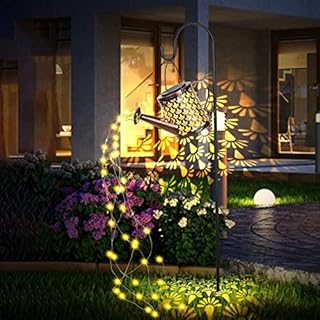 Neoglint Solar Watering Can Lights Outdoor Garden Large Watering Can Solar Lights 41 LED Retro Metal Solar Hanging Garden Lights IP65 Waterfall String Lights with Bracket