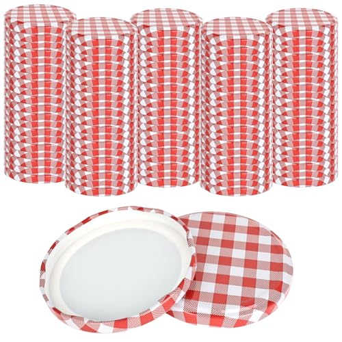 YHNDECO 100 Stück Twist Off Deckel Schraubdeckel Für Gläser TO 82 Rot-Weiß Kariert Schraubverschlüsse für Gläser twist off decke für 230/350 / 435 ml / 565 ml (100 Rot kariert)