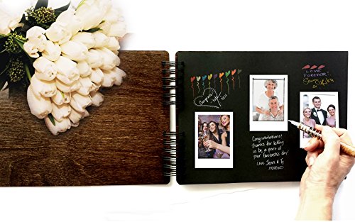 Personalize It Wooden Rustic Book 11" X 8.5" : Made In Usa (All Black Cardstock Inside Pages, Front Cover Burnt Cocoa Wood) Diy Scrapbook Album Guestbook Photo Guest Book Sketch Pad #TOP6