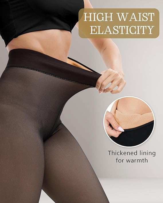 Image of HONGTEYA 2 Pairs Fleece Lined Tights Women - Warm Sheer Pantyhose Fake Translucent Tights Winter Thermal Leggings