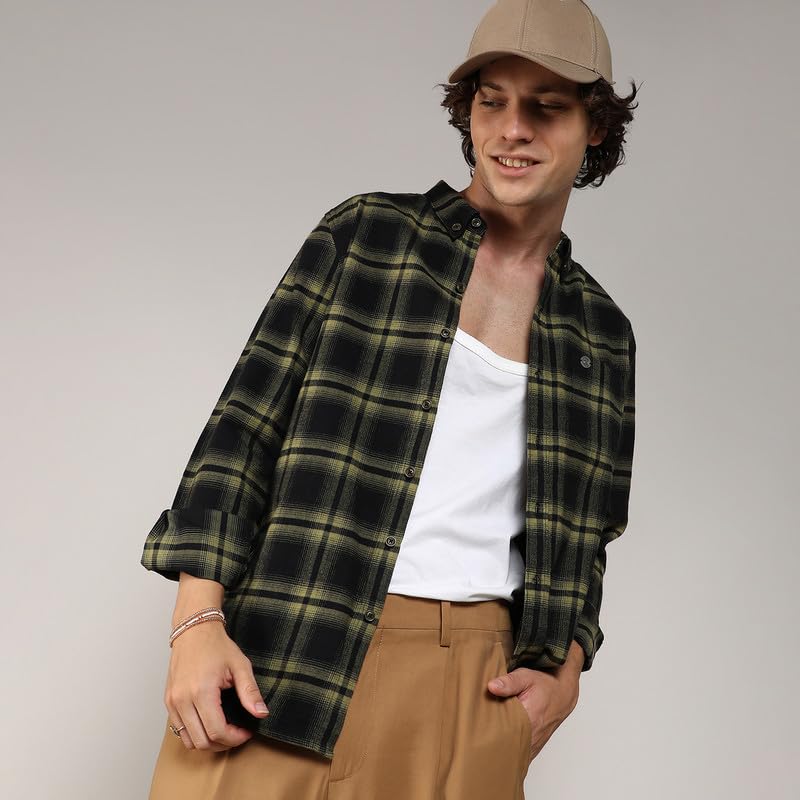 Image of CAHOOT Men's Brushed Buffalo Check Shirtfor Casual Wear | Spread Collar | Long Sleeve | Button Closure | Shirt Crafted with Comfort Fit for Everyday Wear