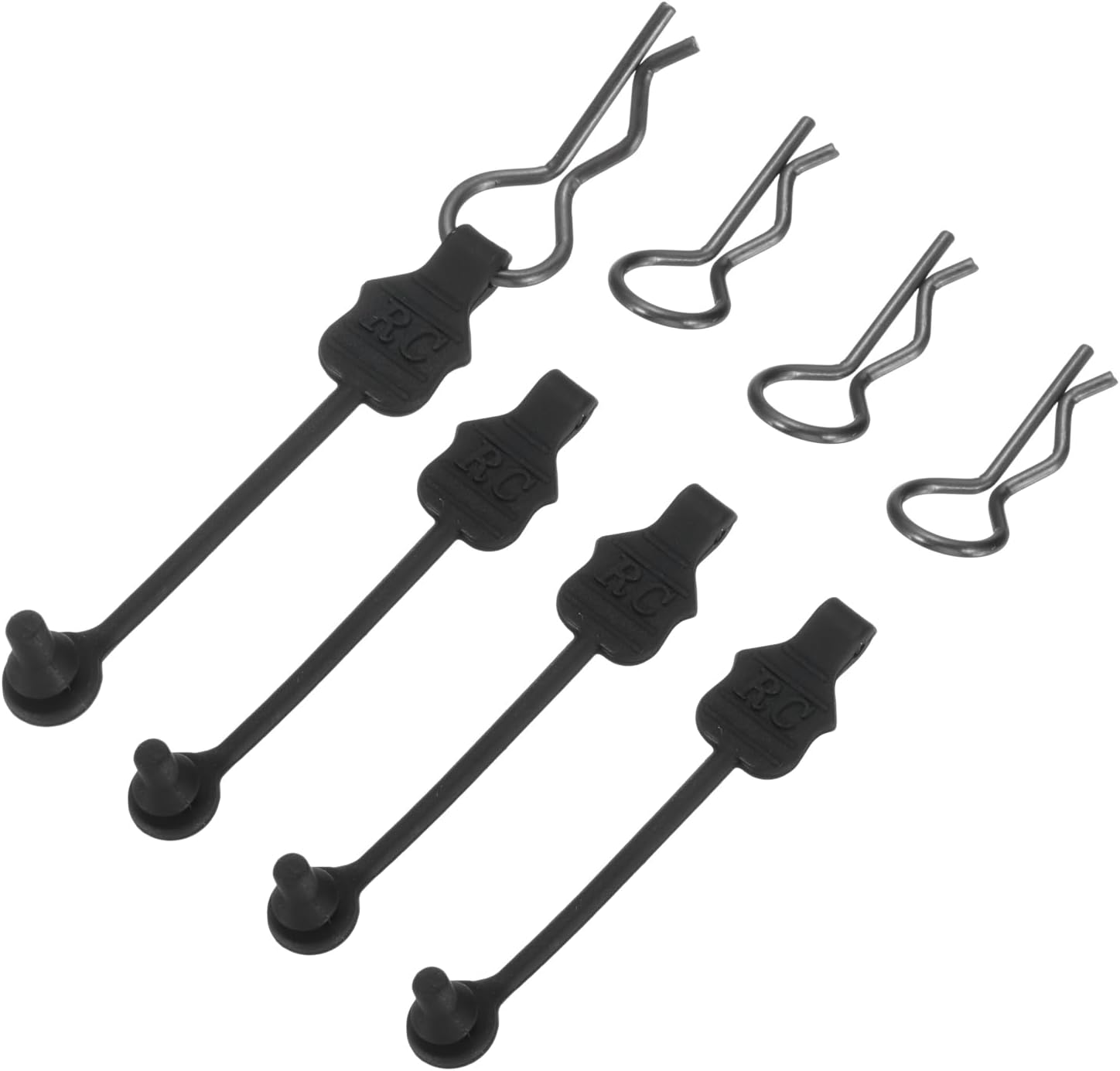 sourcing map 4 Pcs RC Body Clip Retainers, 1.4mm Rod 45 Degree RC Clips Shell Fixed Buckle Lock Springy R Pins Shell Replacement Parts for All 1/8 1/10 Scale Model Car Crawler Truck(Black)