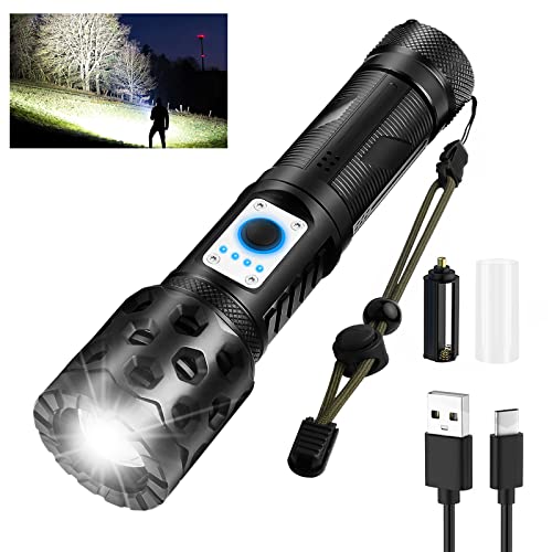 Rechargeable Spotlight Flashlights 90000 High Lumens, Super Bright Solar Spot Light with 6 Modes, 4 Color Light, IPX6 Waterproof Flashlight, for Camping, Boating, Hiking, Fishing(with Holder)