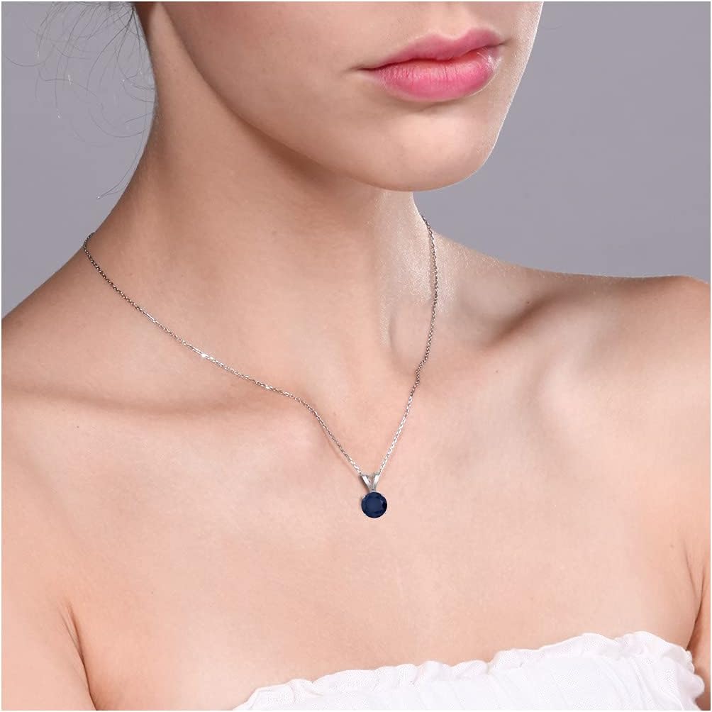 Gem Stone King 14K White Gold Blue Sapphire Pendant Necklace For Women (0.60 Cttw, Gemstone September Birthstone, Round 5MM, with 18 Inch Chain) - Image 3