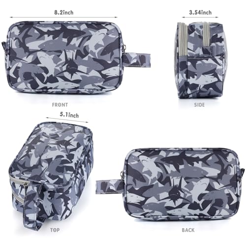 Shark Kids Toiletry Bag for Boys, Travel Toiletry Bag for Little Young Boys Waterproof Hanging Wash Bag Toddler Traveling Toiletries, Camo Black2