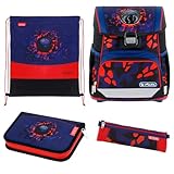 herlitz Schulranzen Set 4-teilig Loop Kick Off Blau Rot 17 L Ergonomischer Tornister mit geringem Gewicht 1. Klasse Junge Mädchen Kinder