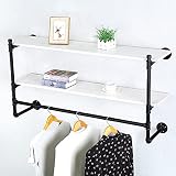 HAOVON Industrial Pipe Clothing Rack Wall Mounted Wood Shelf,Pipe Shelving Floating Shelves,Retail G