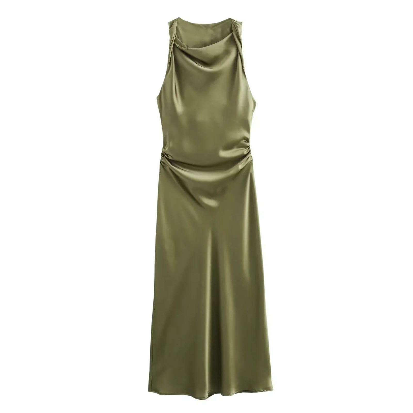Vestito Donna Abiti Lunghi Satinici per Donne Slip Midi da Sexy Abito Sera Senza Maniche Eleganti-5-m