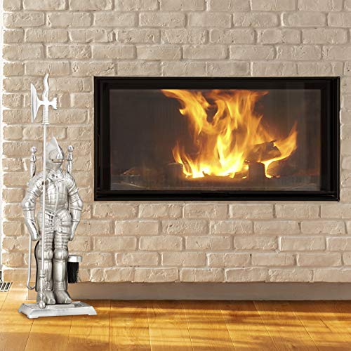 Relaxdays Juego de Utensilios Chimenea en Forma de Caballero Medieval, Hierro Fundido, Plateado, 72x21x12.5 cm, 4 Piezas - imagen 2