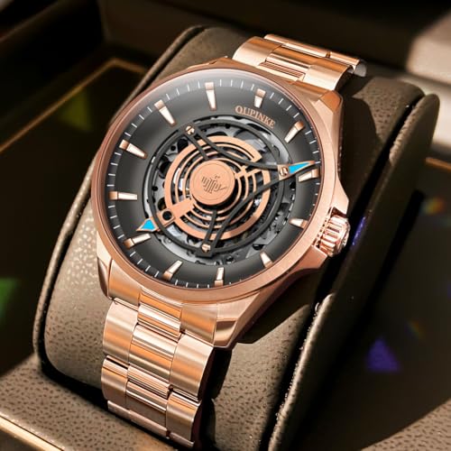 Image of OUPINKE Watch for Men Skeleton Self Winding Mechanical Automatic Luxury Dress Black Wrist Watch Waterproof Luminous Tungsten Sapphire Crystal