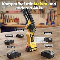 Mini Akku Kettensäge 6 Zoll, 1000W Brushless Mini Kettensäge Elektro mit 4000mAh Akku, Handkettensäge mit Auto-Öler, Astsäge Akku Kompatibel mit Makita, Motorsäge für Garten Baumschnitt Schere – Ansicht 3
