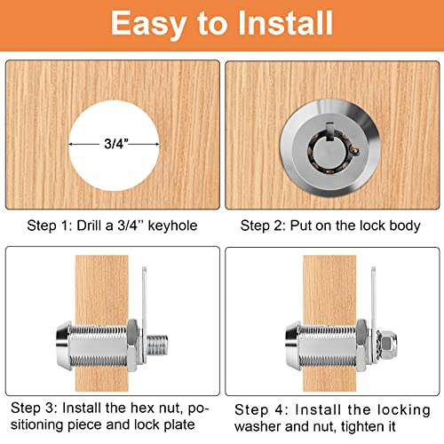 Image of Cam Locks RV Storage Lock Keyed Alike,7 /8 inch Cylinder Fits on 9 /16 inch Max Door Thickness, RV Compartment, Camper, Trailer Replacement Set with 8 Keys, Chrome Finish