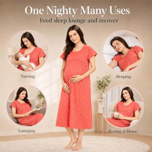 Image of AV2 Women's Cotton Floral Calf Length Maternity Nighty