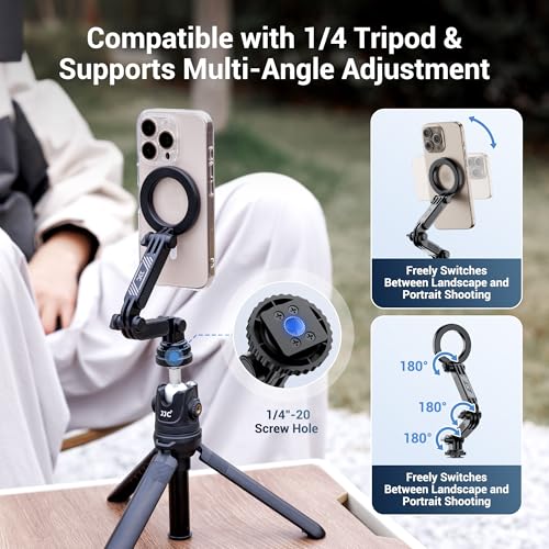 Image of JJC Magnetic Phone Camera Tripod Mount Adapter for Magsafe iPhone 17 16 15 | Magnet Cold Shoe Phone Holder with 1 /4 inch-20 Screw Hole for DSLR, Gopro Go Pro Hero DJI Osmo Action Photography Accessories