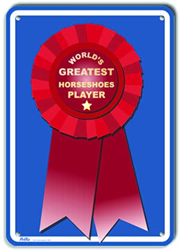 Plaque World's Greatest Horseshoes Player panneau alu rouge décoration murale