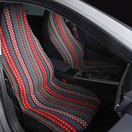Mictoc Boho Seat Covers For Cars 5Pcs Multi-Color Tribal Ethnic Style Striped Woven Blanket Hippie Seat Cover With 15" Steering Wheel Cover And Seat Belt Covers Fit For Auto Suv Van #TOP2