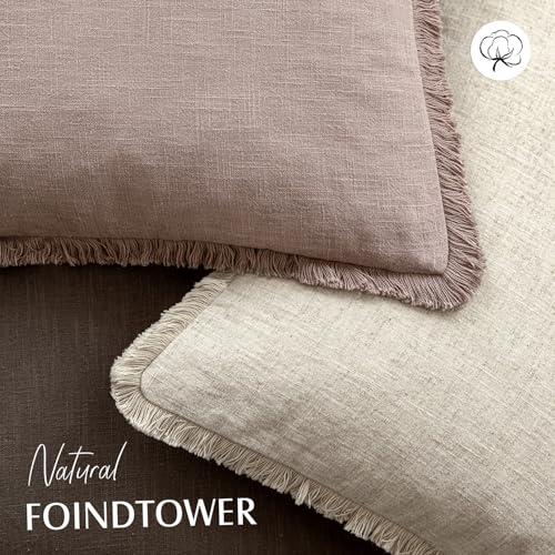 Image of Foindtower Set of 2 Decorative Linen Fringe Throw Pillow Covers Boho Farmhouse Cushion Cover with Tassels Soft Accent Pillowcase for Couch Sofa Bed Living Room Home Decor,18x18 Inch,Dusty Pink