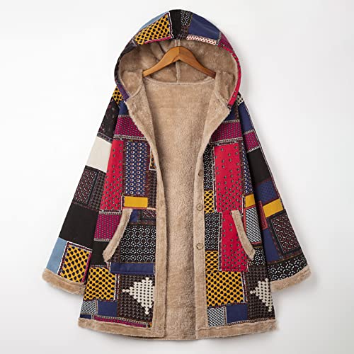 Moniss Casaco feminino plus size com capuz macio forrado de pele falsa com estampa vintage casaco so