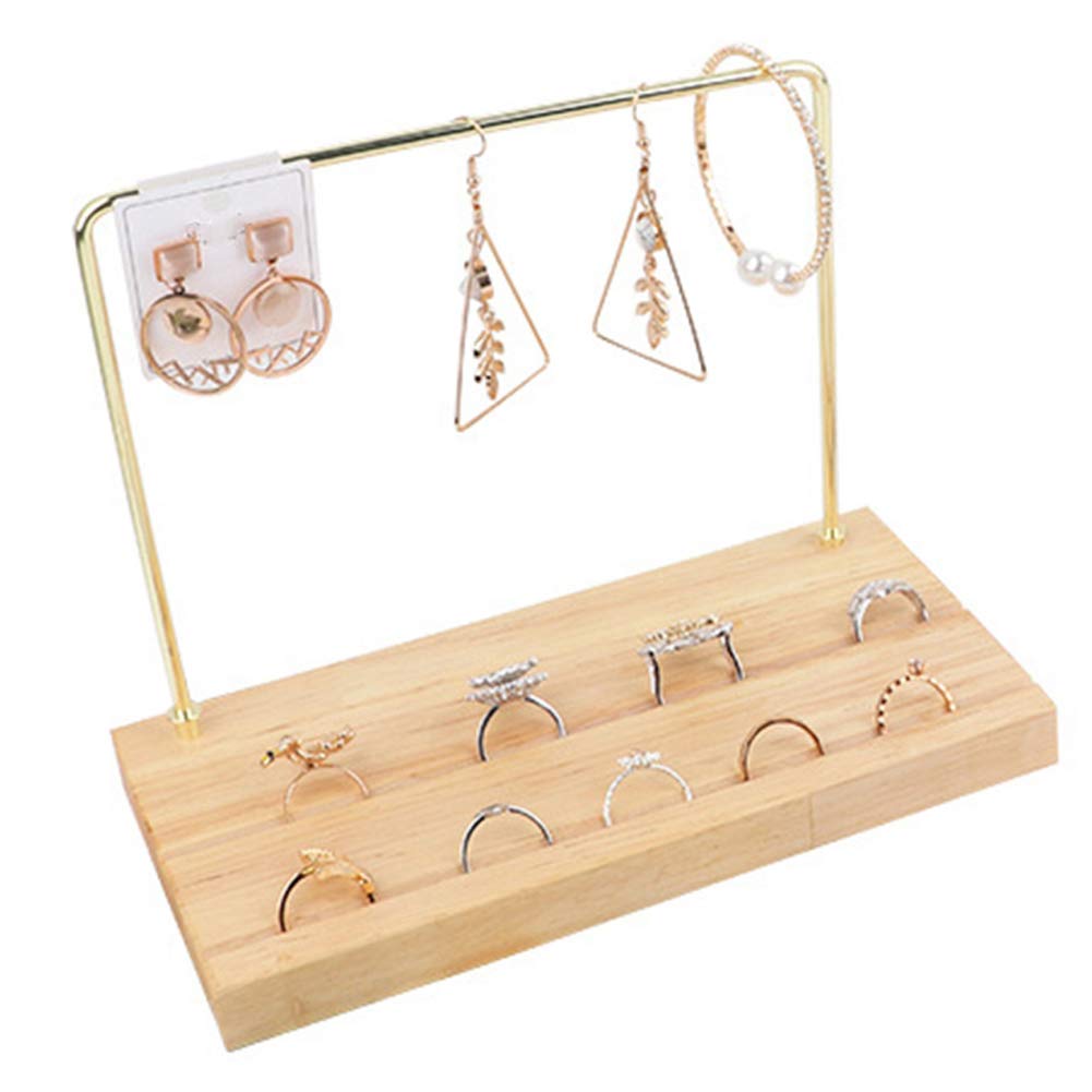 Expositor de Pendientes de Madera Maciza y Metal, Expositor de Joyas, Soporte para Anillos