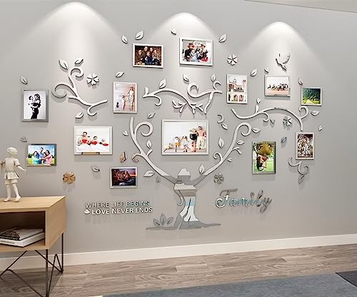 3D Arbre Stickers Muraux - DIY Autocollant Mural Cadre de Photo Stickers Mural Arts Décorations de Maison 15x20 13x18 10x15 a4 pour Chambre Salon Salle Cadeau