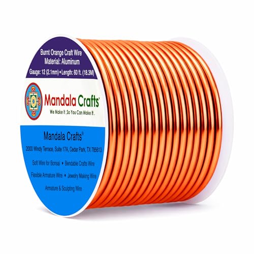 Image of Mandala Crafts 12 Gauge Burnt Orange Anodized Aluminum Craft Wire, 60 FT | Colored, Flexible, Bendable, for Bonsai, Armature, Sculpting, Wire Wrapping, Jewelry Making, Weather & Tarnish Resistant