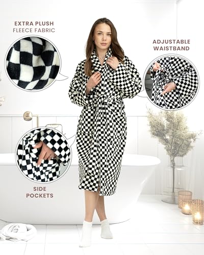 Fleece Robes Women Thick Plush Womens Robe Cozy Ladies Bathrobe Bath Robes Female Long & Soft - Black & White - Mother’s Day3