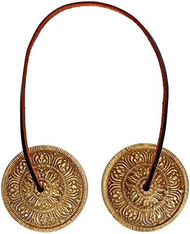 OMG Deals Holy Buddha Lotus Symbol Mantra engraved Manjira Tingsha Cymbals-Beautiful Gift Box for Meditation,Pray,Yoga,Sound healing, 7.5cm / 3" Tingsha Bell joined by Leather Strap